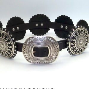 LADY NADIM CONCHO SILVER ‎ BLK LEATHER BELT by WALTER DORN - SIZE XL